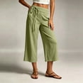 thumbnail image 4 of ShomPort Womens Linen Capris Dressy Wide Leg Bowtie Elastic Mid Waist Casual Pockets Cropped Pants, 4 of 5