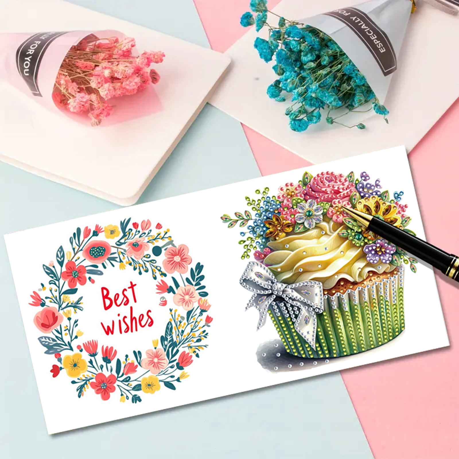 FLOPESN 24Pcs DIY Folding Greeting Card Diamond Art Painting,Creative Design Thank You Cards Set for Birthday Christmas Crafts Gift