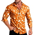 thumbnail image 2 of UTSJKR Men's Roll-Up Cuff Polka Dot Long Sleeve Button-Down Shirt, Slim Fit Casual Top, Daily Dating Street Outdoor Trendy Leisure Wear Orange XXXL, 2 of 5