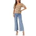 thumbnail image 2 of INSPIRE CHIC Women's Puff Sleeve Tops Sweetheart Neck Smocked Floral Blouses M Orange Brown, 2 of 6