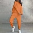 thumbnail image 5 of Women's 2 Piece Sweatshirts Outfits Casual Solid Color Round Neck Irregular Hoodie Long Sleeved Fall Orange Sweatsuit Winter Clothes ( S ), 5 of 8