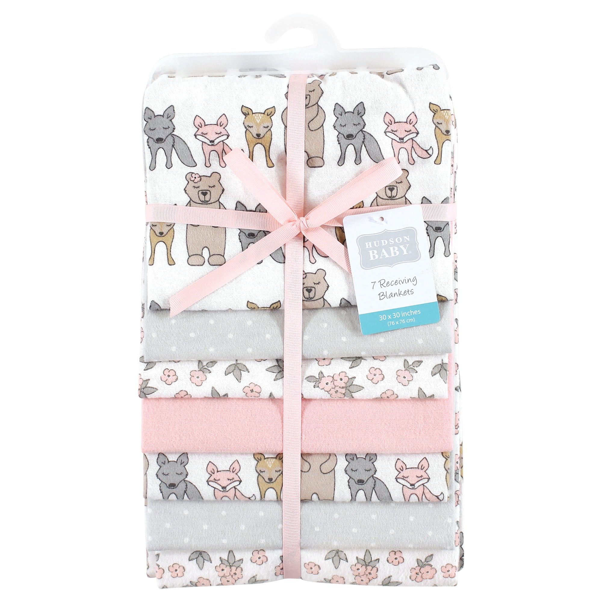 Little Treasure Hudson Baby Girls Cotton Poly Flannel Receiving Blankets 7-Pack, Pink Wild Forest, 30x30 inches