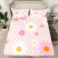 thumbnail image 3 of Feelyou Kawaii Daisy Flower Twin Sheet Sets for Kids, Cute Daisy Print Twin Fitted Sheet, Cartoon Floral Theme Flat Sheet, Breathable Home Decor, 3 Pieces, 3 of 8