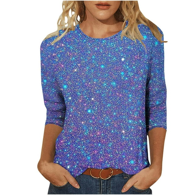 ZVAVZ T-Shirts pour Femmes Tendance, T-Shirts d'Été Imprimés Manches 3/4 Col Rond Hauts Décontractés pour Femmes en Solde Multicolore, P