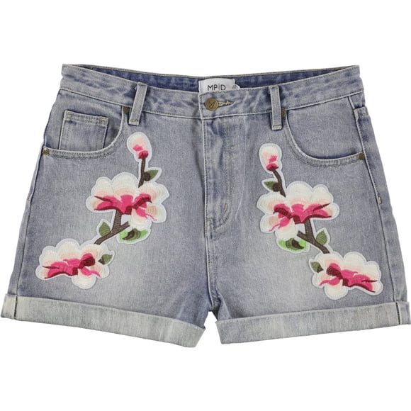 Pantalones cortos de mezclilla informales Minkpink con parches florales azul grande