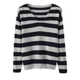 thumbnail image 2 of Women's V Neck Sweater Striped Lightweight Pullover Long Sleeve Knit Soft Top (Available in Plus Size) Black M, 2 of 4