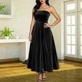 thumbnail image 2 of Stichou Women Fall Winter Strapless Velvet Off Shoulder Dress 2025 Trendy Solid Pleated Spring Flowy Dress Wedding Guest Maxi Dresses Party Club Black M, 2 of 6