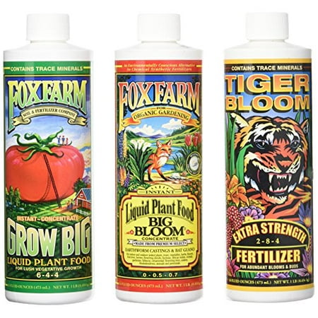 Fox Farm Liquid Nutrient Trio Soil Formula - Big Bloom, Grow Big, Tiger Bloom Pint Size (Pack of (Best Nutrients For Flowering Cannabis In Soil)