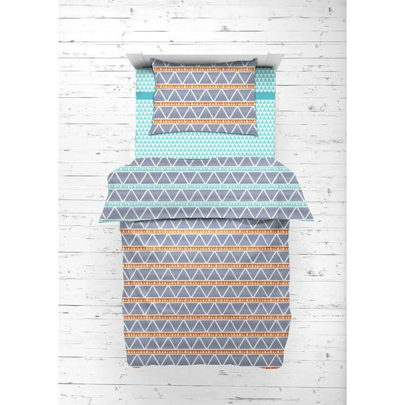 Bacati - Liam Aztec Aqua/Orange/Navy Triangles 100% Cotton Muslin 4-Piece Toddler Bedding Set
