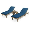 thumbnail image 2 of Noble House Nadine Outdoor Wood 3-Pc Chaise Lounge Set Cushion Teak/Blue, 2 of 10