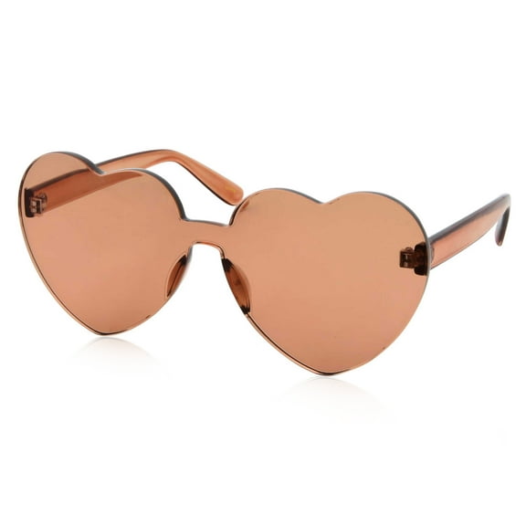 grinderPUNCH Womens Heart Brown Color Tone Monoblock Adult Sunglasses for Men and Women