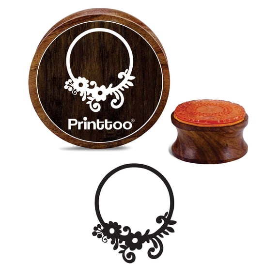 Printtoo Brown Wooden Flower Wreath Rubber Round Stamp Scrap-booking Craft Textile-2 Inch
