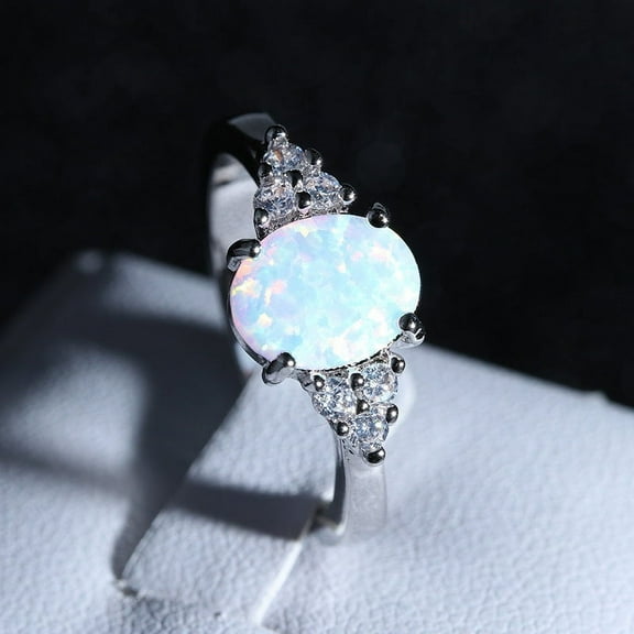 Exquisite Opal Diamond Ring: Simple And Stylish Metal Alloy Womens Ring With Artificial Gems And Semi-Precious Stones