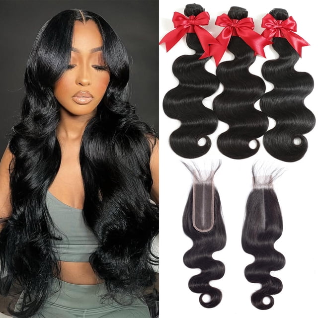 Hair Bundles YIBUSI 12A Brazilian Body Wave 40 45 50 cm con cierre