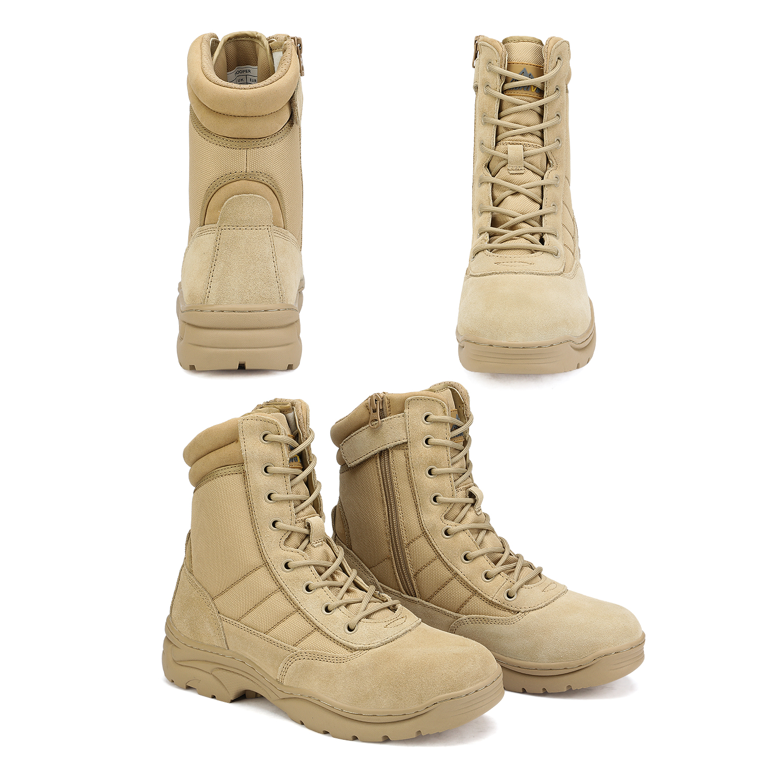 Nortiv 8 Men's Tactical Work Boots Zip Military Leather Motorcycle Combat Boots for Man Trooper Sand Size 12 - image 5 of 6
