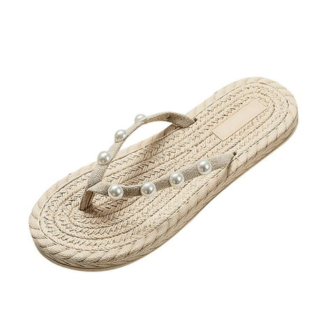 

dmqupv Fuzzy S for Women Slippers Women Slippers Straw Espadrille Sandals Flip Flops Beach Flat Women Plush Bear Slippers Shoes Beige 6.5