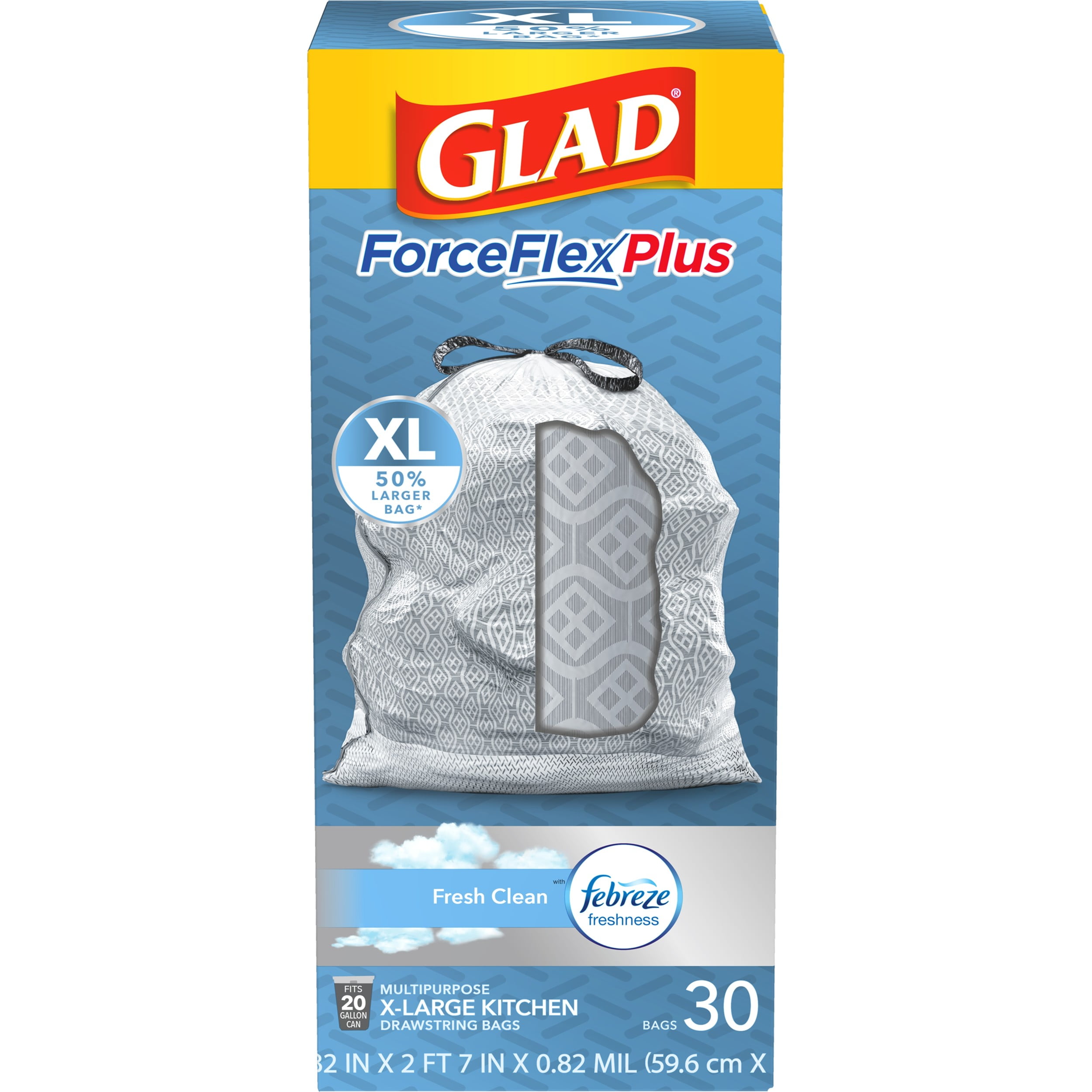 Glad ForceFlexPlus XL Tall Kitchen Trash Bags, 20 Gallon, 30 Bags