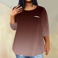 thumbnail image 2 of ADSSDQ Plus Size Womens Shirts Summer Tops For Women 2024 Trendy With Pocket 3/4 Sleeves Blouse Tie Dye Gradient Crewneck Elbow Length Oversized Tshirts Fall Girls Clothes Coffee 2XL, 2 of 5