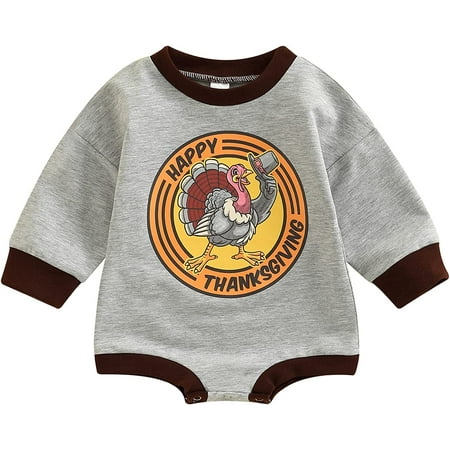 

PIKADINGNIS Newborn Baby Girl Boy Thanksgiving Clothes Turkey Print Long Sleeve Sweatshirt Romper Jumpsuit Oversized Fall Outfits