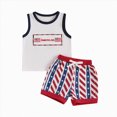 thumbnail image 2 of kaprioy Toddler Baby Boys Summer Outfits Baby Boy 4th of July Outfits Independence Day Sleeveless AMERICAN Letter Print Vest Top American Flag Shorts Set 12M-4T, 2 of 7