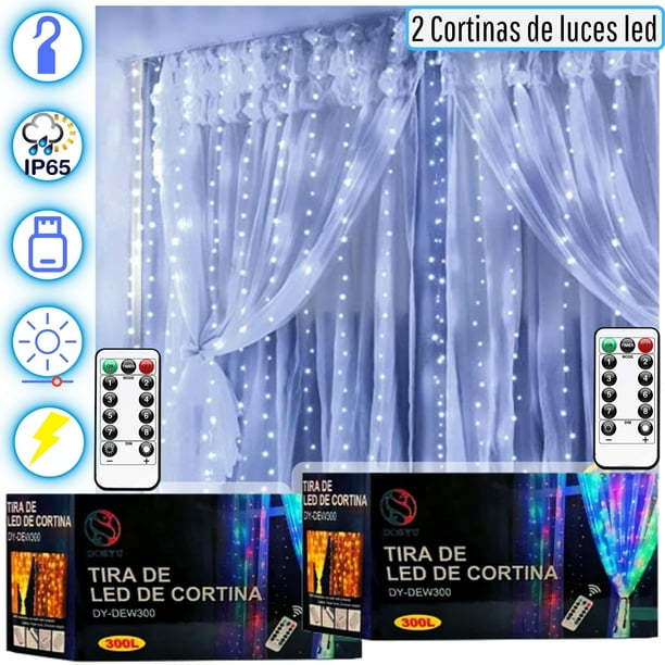 Cortina de luces LED navideña DOSYU 2 PIEZAS 3x3 Metros Blanco frío