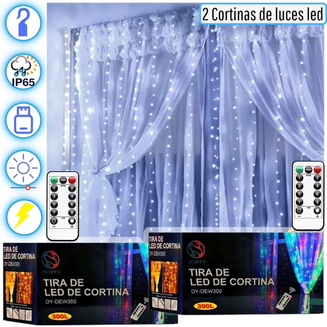 Cortina de luces LED navideña DOSYU 2 PIEZAS 3x3 Metros Blanco frío