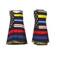 thumbnail image 7 of Rocae First Responder American Flag for Sleeveless Dresses Summer Casual Ruffle Sleeveless Cute Crew Neck Flowy Dress with Pockets, 7 of 7