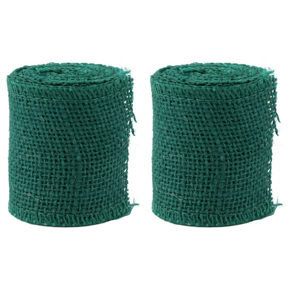 IDEANATEGRATE Burlap Ribbon Dark Green Jute 2Pcs 78.7*2.4in Christmas Decoration