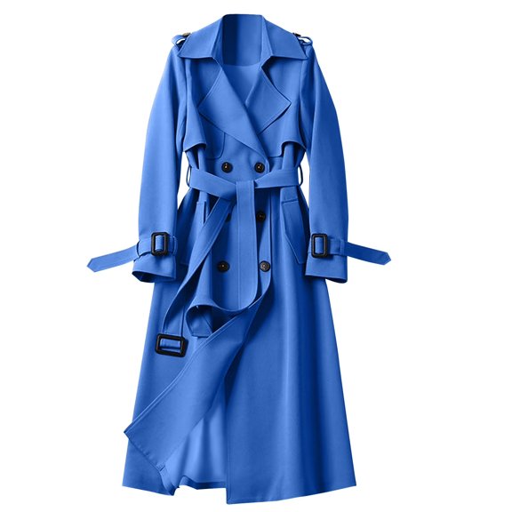 larppty Women's Long Double Breasted Pea Coats Slim Fit Belted Fall Winter Trench Coat Windbreaker Jacket Fashion Clothes (Blue, L)