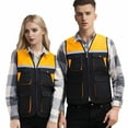 thumbnail image 1 of TOPTIE Reflective Working Vest with 4 Pockets Color Block Zipper Front High Visibility with Reflective Strips-Black-XL, 1 of 6