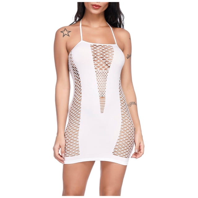 Lencería sexy para mujer Mallas Malla sin costuras Chemise Hollow Out Perspectiva Babydoll Vestido Ropa de dormir Camisón Fridja nalpqowj40853