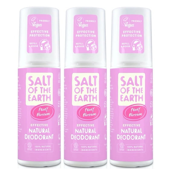 Salt of The Earth Peony Blossom Natural Deodorant Spray 100ml (Pack of 3)