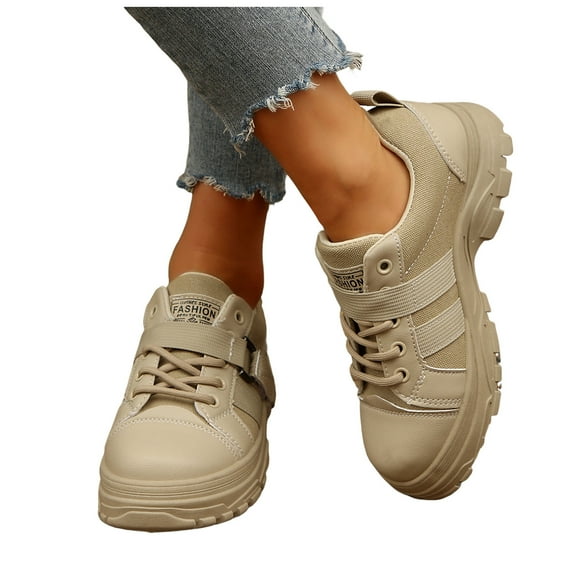 Womens Platform Fashion Sneakers Casual Canvas Lace up Chunky Flats Non Slip Walking Hiking Shoes