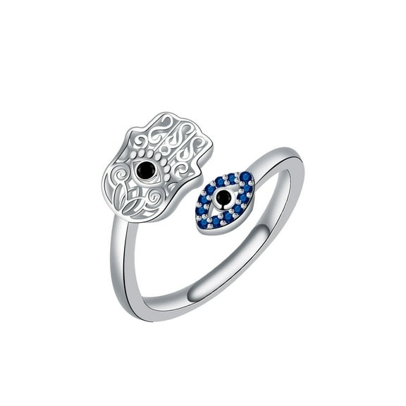 Hamsa Evil Eye Ring for Women Hamsa Ring Hand of Fatima Ring Sterling Silver Hamsa Hand Evil Eye Ring