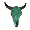 thumbnail image 1 of Turquoise Floral Tribal Carved Bull Skull Hanging Statue Halloween, 1 of 4