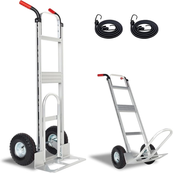 Aluminum Hand Truck Dolly Cart with 10" Pneumatic Tire,Hand Trucks Heavy Duty 600 LBS Capacity,Platform Hand Cart for Transport & Moving in Warehouse, Home, Supermarket