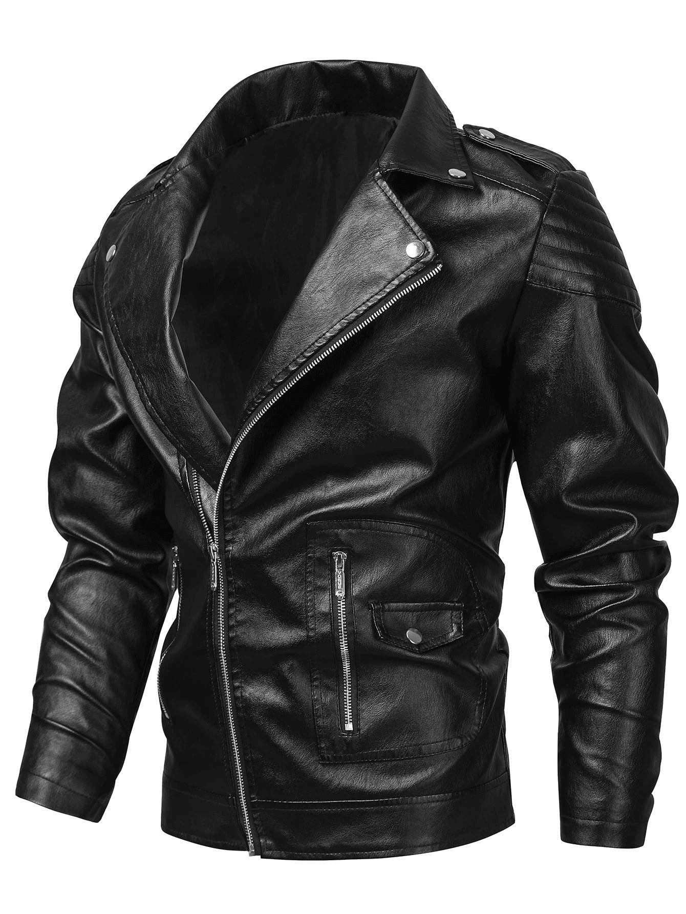 Men's Real Leather Jacket Black Fashion Series BIKER CASUAL RETRO STYLE 1418 