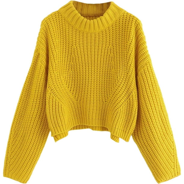 Sueter corto de gran tamano con cuello alto y hombros caidos para mujer Amarillo CH Amarillo CH Xishao ropa Walmart en linea