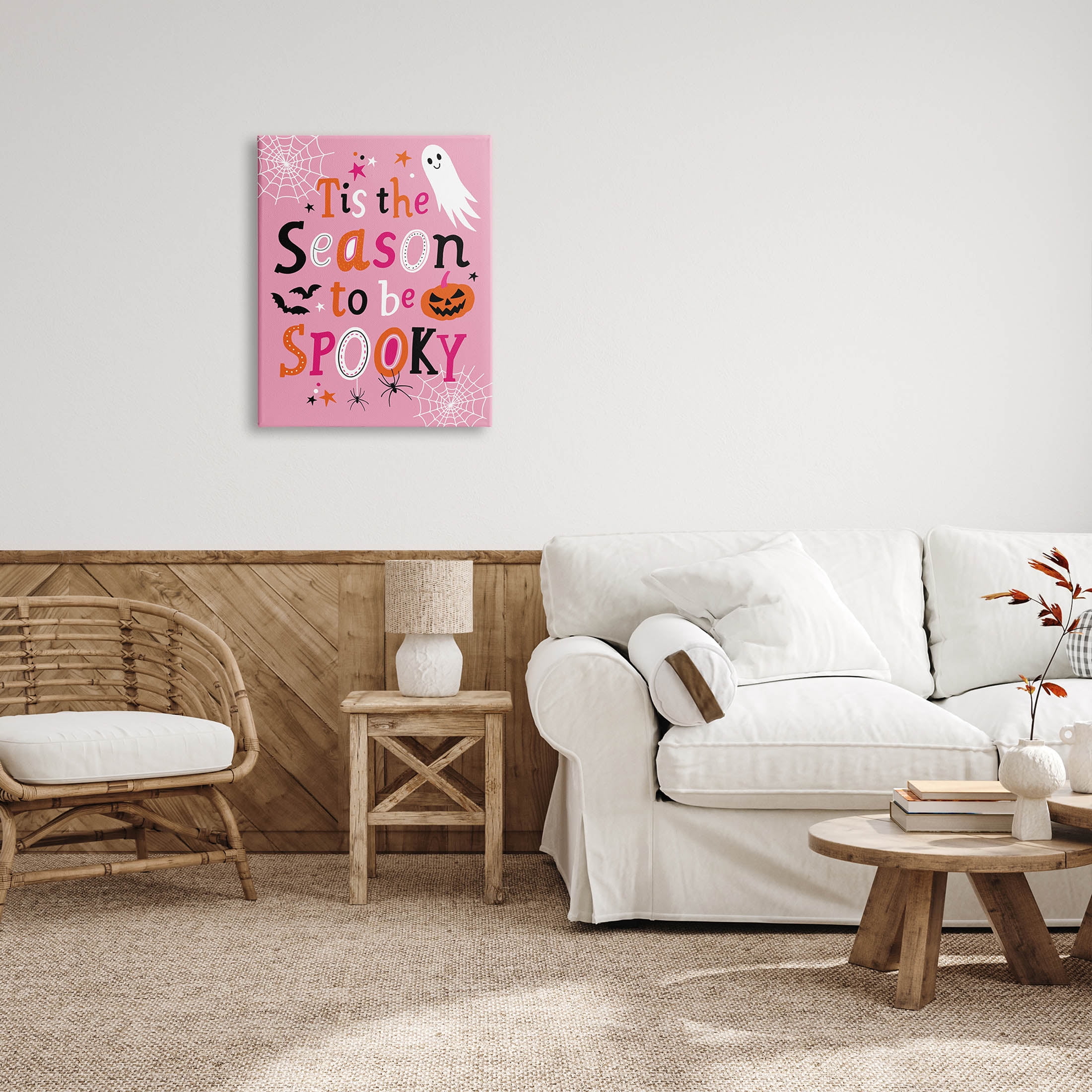 Tis The Season To Be Spooky Ghost Phrase Holiday Graphic Art Gallery Wrapped Canvas Print Wall Art