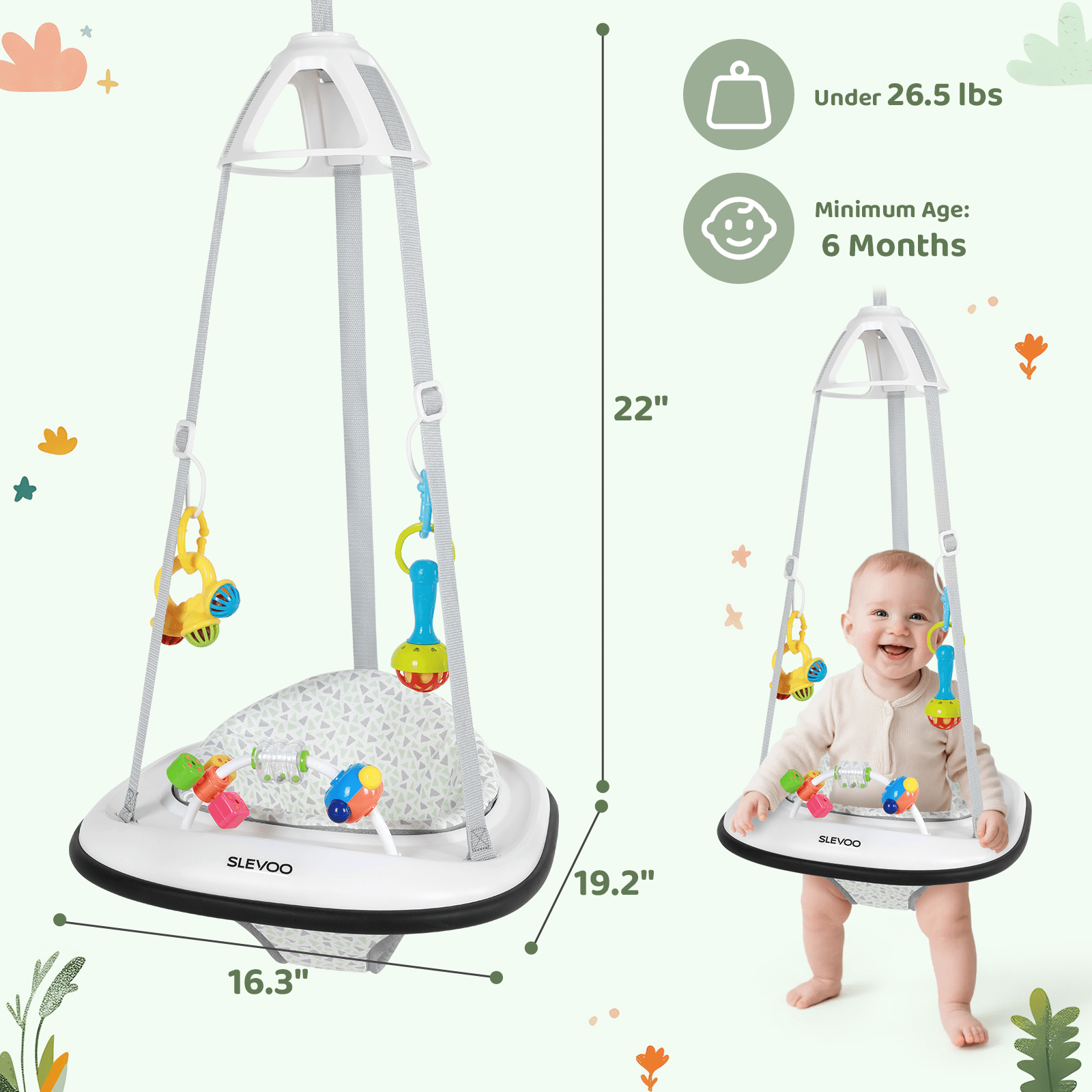 Slevoo Baby Jumper, Baby Doorway Jumper Bouncer with Bumper & Play Tray