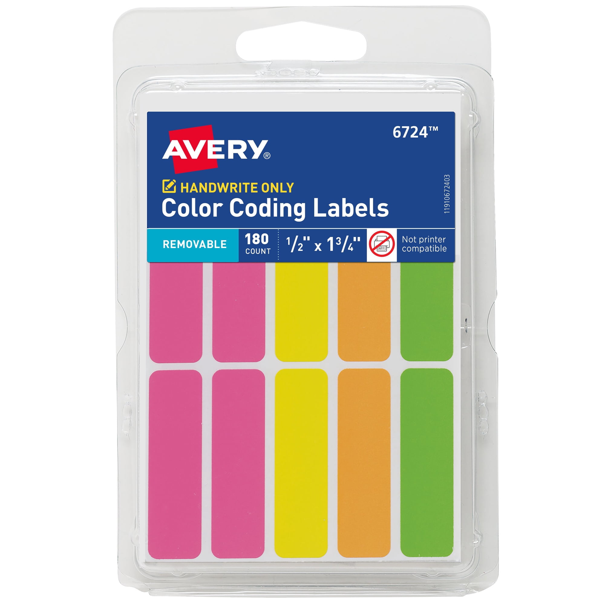 Avery Removable Labels, 1/2" x 1-3/4", Neon, 180 Count