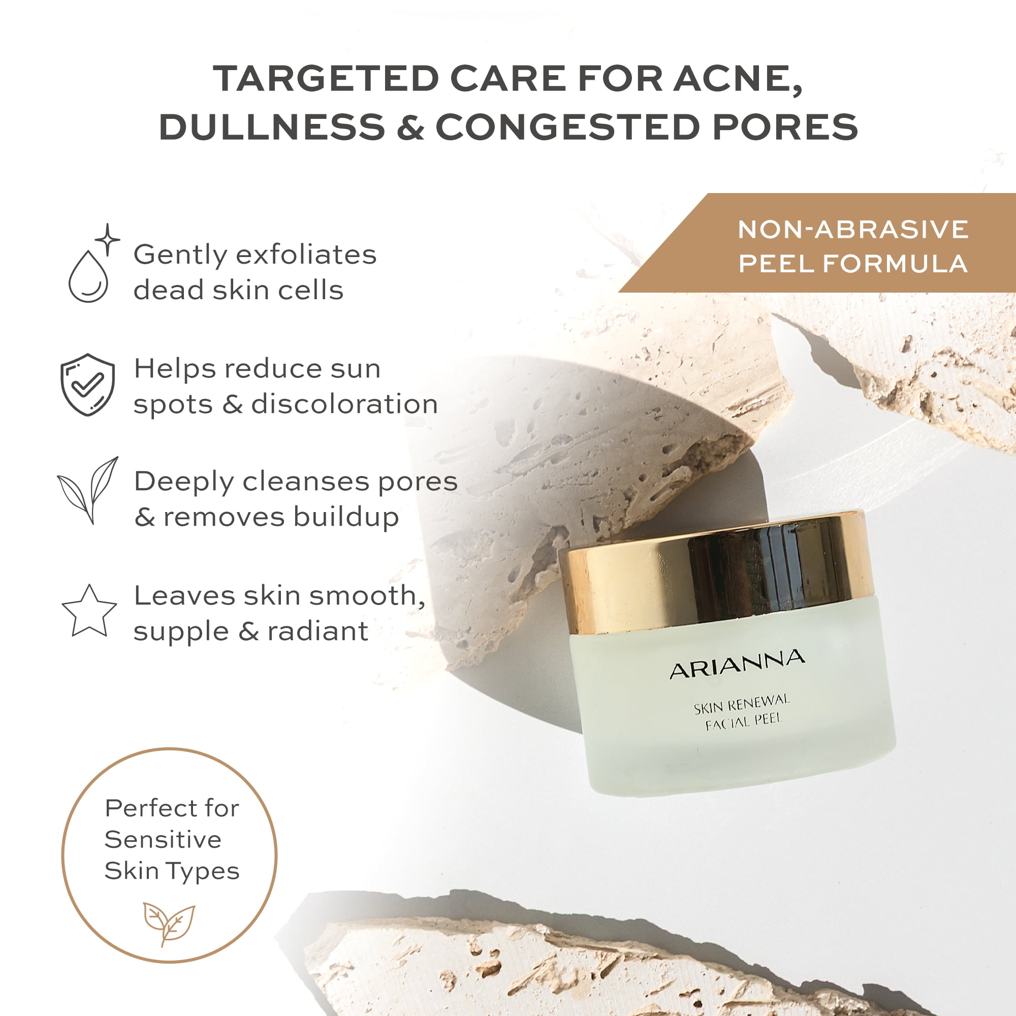 Arianna Skincare Renewal Dead Sea Minerals Facial Exfoliant Vegan Peeling Gel, 1.7 oz
