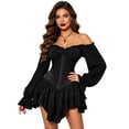 thumbnail image 4 of SRZYMJ Women High Waist Lace Up Tiered Ruffle Skirt Textured Fabric Bodycon Asymmetrical Hi Low Hem Gothic Steampunk Party Cocktail Midi Skirt XXS, 4 of 8