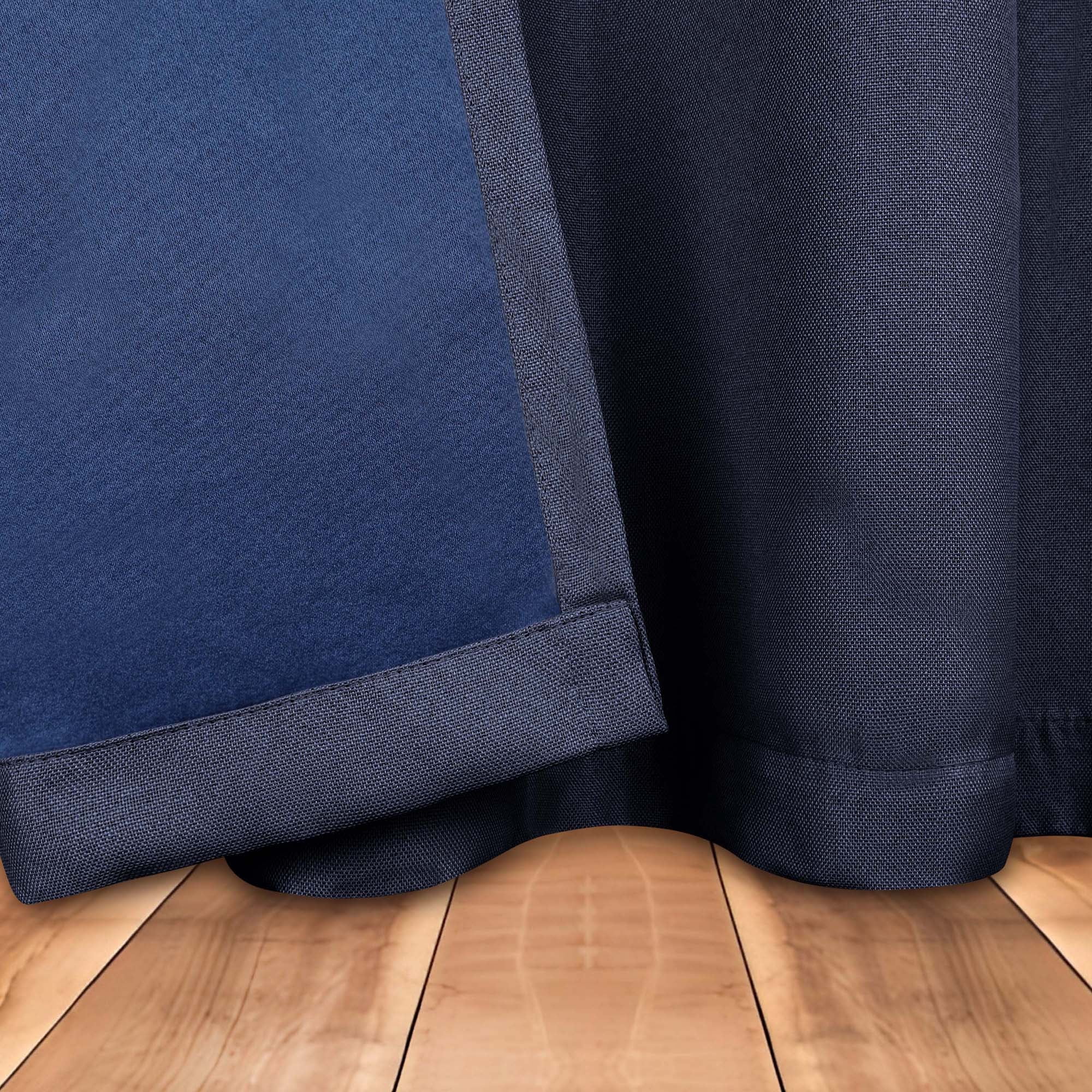 Superior Linen Blackout Curtains Set of 2, Grommet Header Curtain Panel Pair, Navy Blue, 52"W x 96"L