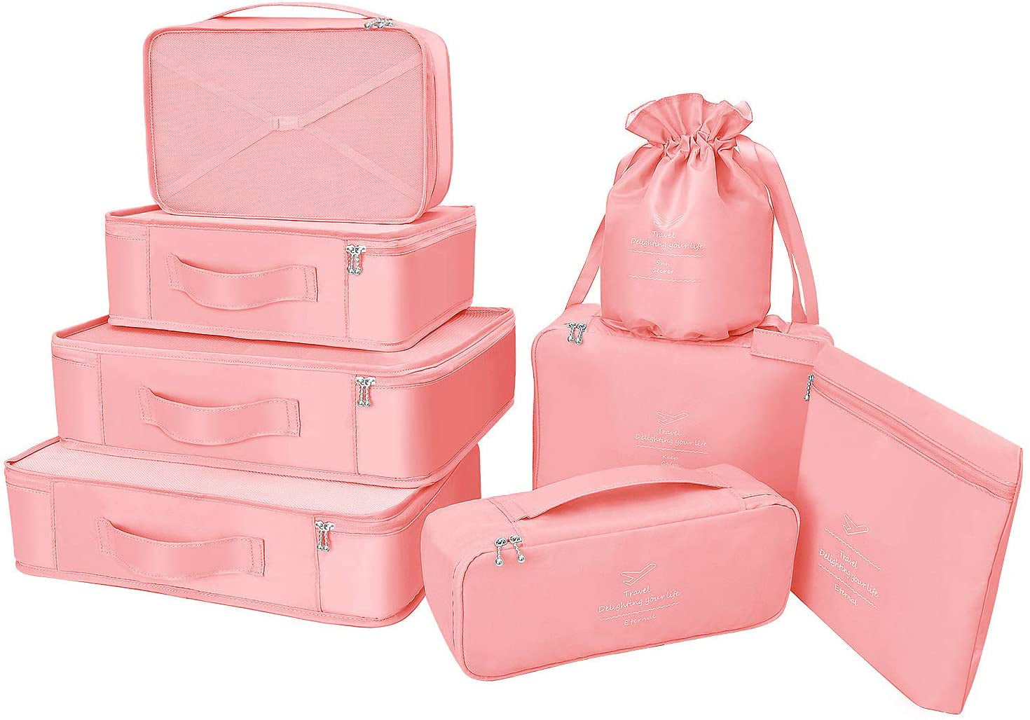 Pink 6 Piece Luggage Travel Storage Packing Bag Pouch Organizer Waterproof 