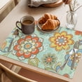 thumbnail image 3 of Retro Boho Floral Placemats Set of 8, Yellow Orange Flower Leaf Abstract Teal Non-Slip Place Mats Washable Table Mats for Kitchen Dining Table Decorations Indoor/Outdoor, 3 of 9