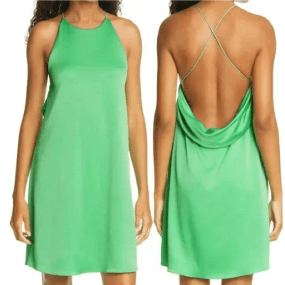 Alice + Olivia Robe Mini en Satin à Dos Bas pour Femmes Azitara en Jade Taille 10 $295