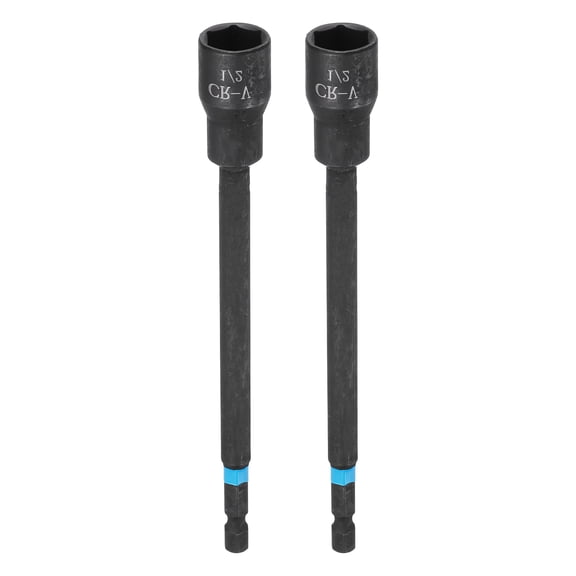 Uxcell 2pcs Nut Driver Drill Bit 1/2" Socket 1/4" Hex Shank 6" (150mm) Magnetic 6-Point Sockets Quick Change Cr-V Steel Bolt Setters for Power Drill Drivers