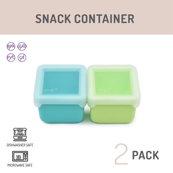 Melii Silicone Snack Food Storage Container, 2 Pack, Blue and Lime