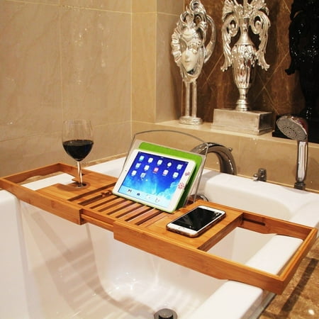 Bath Tub Replacement Shower - Bathtub Rack Bamboo Shelf Shower Tub Book Reading Tray Holder Stand Expandable Caddy and Tray Create Your Own Spa at Home Wooden Bath Tray Securely Holds Drinks, Bath